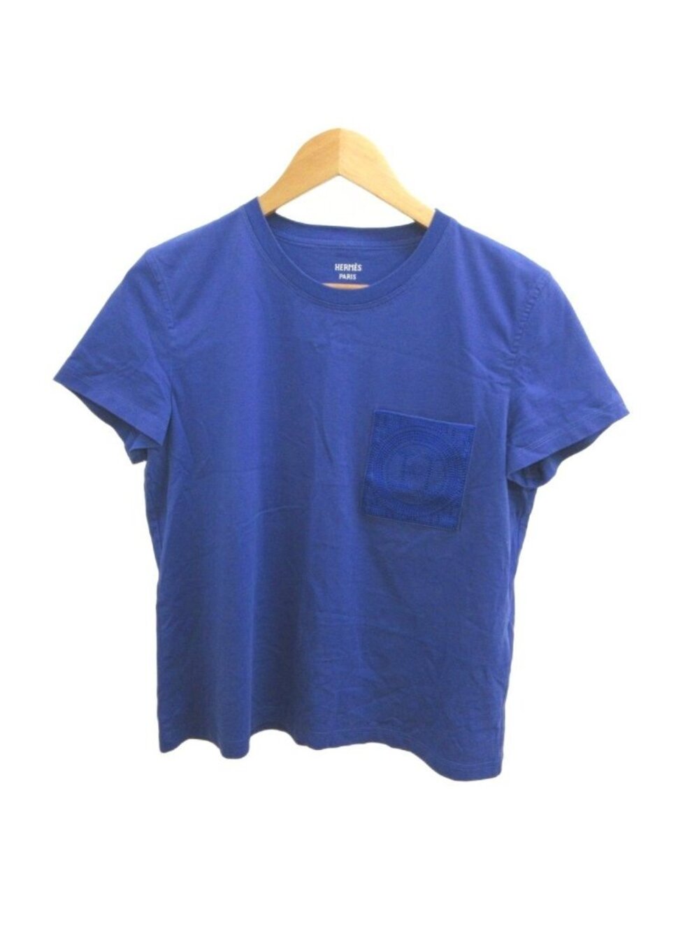Hermes T-Shirt H Logo Blue Short Sleeve Embroidery Crew Neck Top YU 40